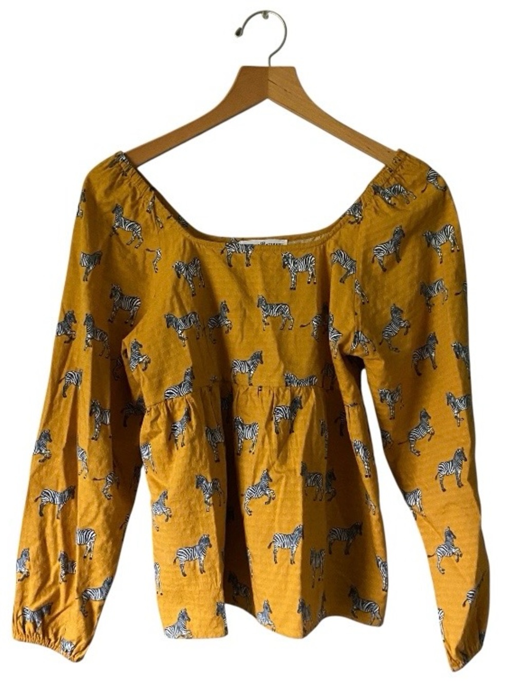 Michelle McDowell Zebra Print Top Sz Small Peplum Yellow Square Neck Zoo Safari